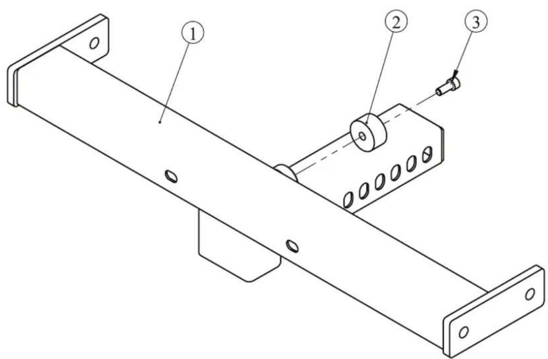 Technical diagram of a mechanical assembly with numbered components labeled 1, 2, and 3.