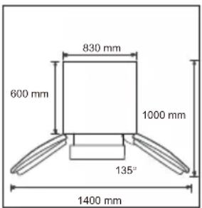 830 mm 600 mm 1000 mm 135" 1400 mm