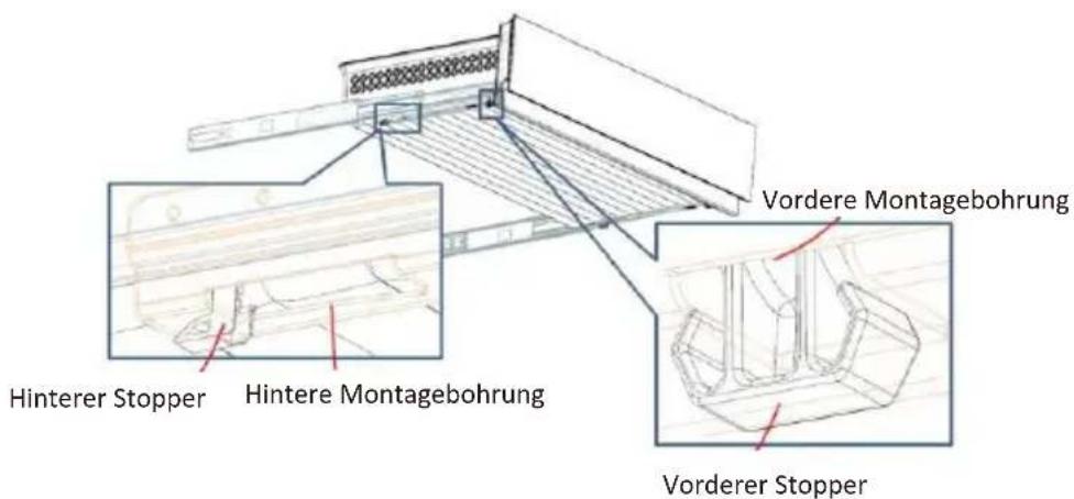 Vordere Montagebohrung Hinterer Stopper Hintere Montagebohrung Vorderer Stopper