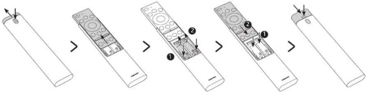 SAMSUNG QE85Q80TAT - Baterijų įdėjimas į lšmanusis „Samsung“ nuotolinio valdymo pultas - 1
