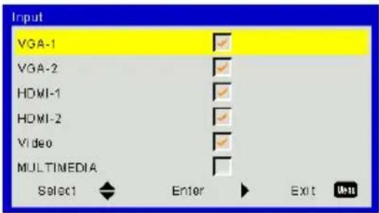 Input VGA-1 VGA-2 HDMI-1 HDMI-2 Video MULTIMEDIA Select Enter Exit Next