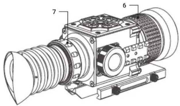Technical diagram of a mechanical device with numbered components labeled 6, 7, and 8