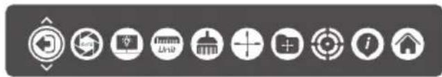 Row of nine white circular icons on a dark gray background, no text or symbols present