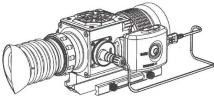 Technical line drawing of a mechanical device with threaded shaft and housing (no text or symbols)