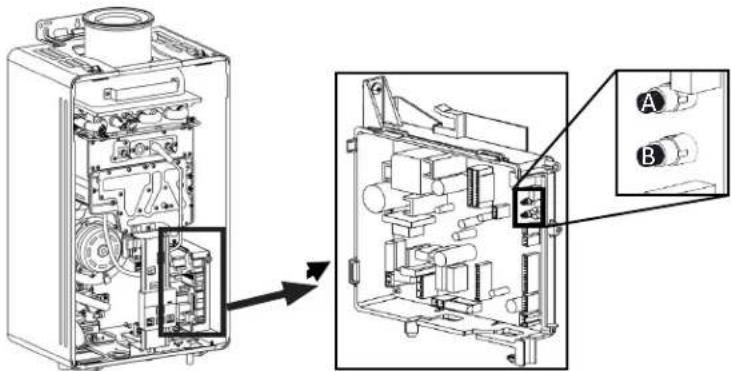 Technical diagram of a device with labeled components, showing internal structure and assembly steps