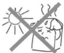 Hand-drawn warning sign with sun and crossed-out box, indicating no protection or caution
