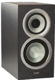 Exterior view of a modern black audio workstation with two speakers (no text or symbols visible)