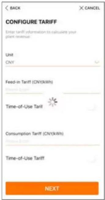 CONFIGURE TARIFF Enter tariff information to calculers your plant revenue Unit CNY Feed-in Tariff (CNY/kWh) Time-of-Use Tariff Consumption Tariff (CNY/kWh) Time-of-Use Tariff NEXT