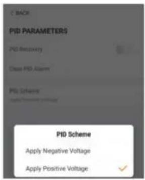 C BACK PID PARAMETERS PID Recovery Close PID Alarm PID Scheme: Apply Negative Voltage Apply Positive Voltage