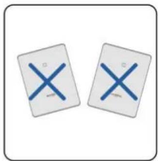 Two card cards with blue 'X' symbols and a small number 'o', likely indicating cancellation or redacted status.