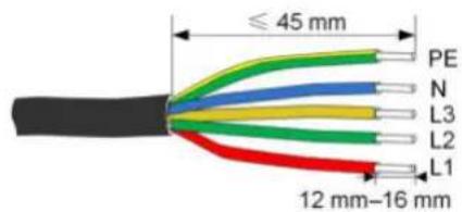 ≤ 45 mm PE N L3 L2 L1 12 mm-16 mm