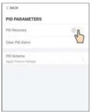 BACK PID PARAMETERS PID Recovery Clear PID Alarm PID Scheme Apply Positive Voltage