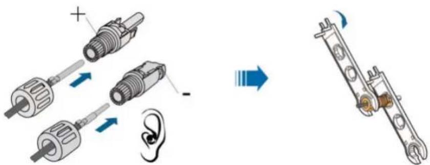 Diagram illustrating the process of mechanical assembly with labeled components and directional arrows indicating motion.
