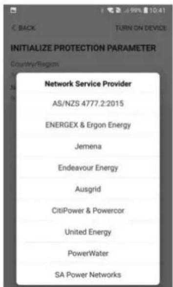 INITIALIZE PROTECTION PARAMETER Country/Region Network Service Provider AS/NZS 4777.2:2015 ENERGEX & Ergon Energy Jemena Endeavour Energy Ausgrid CitiPower & Powercor United Energy PowerWater SA Power Networks