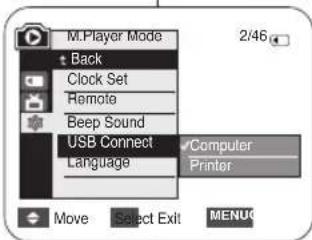 M:Player Mode + Back Clock Set Remote Beep Sound USB Connect Language 2/46 Computer Printer Move Select Exit MENU