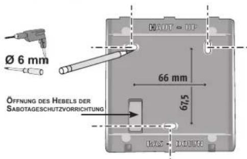 Ø 6 mm ÖFFNUNG DES HEBELS DER SABOTAGESCHUTZVORRICHUNG HAUT - UP 66 mm 67,5 BAS - DADIGE