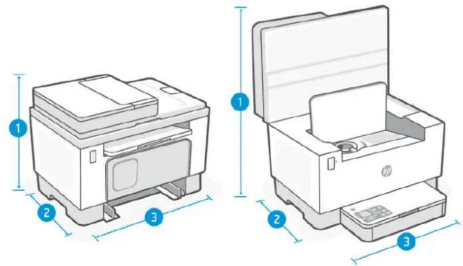 HP LaserJet 1504w - Druckerabmessungen - 2