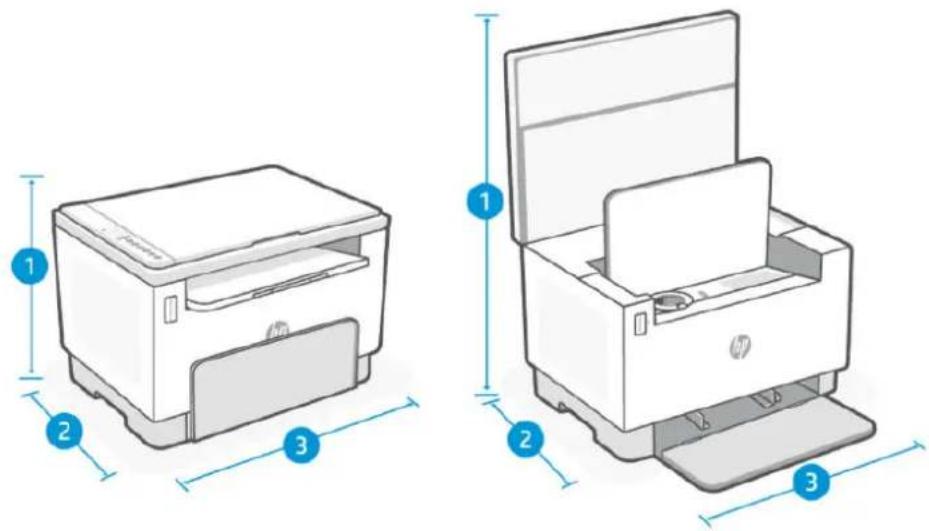 HP LaserJet 1504w - Druckerabmessungen - 1