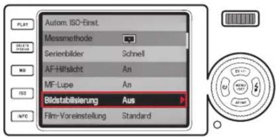 Autom. ISO-Einst. Messmethode Serienbilder Schnell AF-Hilfslicht An MF-Lupe An Bildstabilisierung Aus Film-Voreinstellung Standard