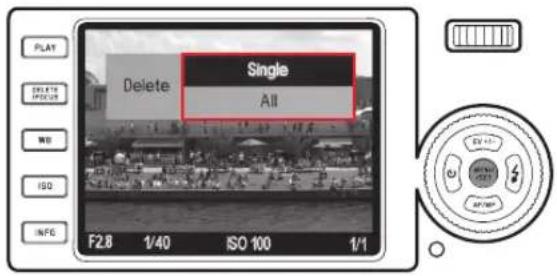 PLAY DELETE PHOOR WB ISO INFO Delete Single All F2.8 1/40 ISO 100 1/1