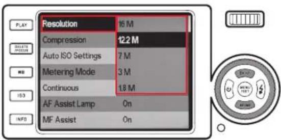 Resolution 16 M Compression 12.2 M Auto ISO Settings 7 M Metering Mode 3 M Continuous 1.8 M AF Assist Lamp On MF Assist On