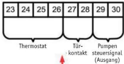23 24 25 26 27 28 29 30 Thermostat Tür- kontakt Pumpen steuersignal (Ausgang)