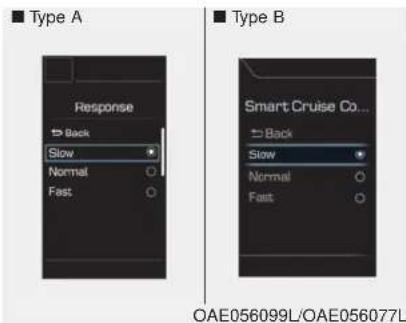 Type A Response Back Slow Normal Fast Type B Smart Cruise Co... Back Slow Normal Fast OAE056099L/OAE056077L