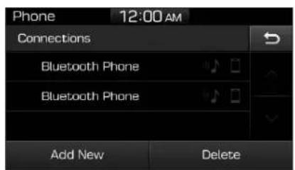 Phone 12:00 AM Connections Bluetooth Phone Bluetooth Phone Add New Delete
