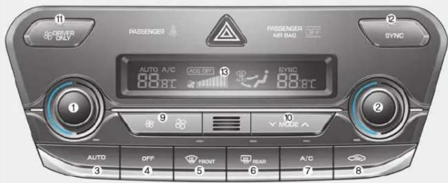 1 2 3 4 5 6 7 8 9 10 AUTO A/C ADD OFF 13 SYNC 88.8°C 88.8°C PASSENGER AIR DAG OFF SYNC AUTO OFF FRONT REAR A/C