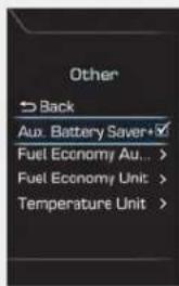 Other Back Aux. Battery Saver+✓ Fuel Economy Au... Fuel Economy Unit > Temperature Unit >