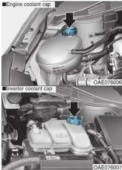 Engine coolant cap MAX MIN OAE076006 Inverter coolant cap REV OAE076007