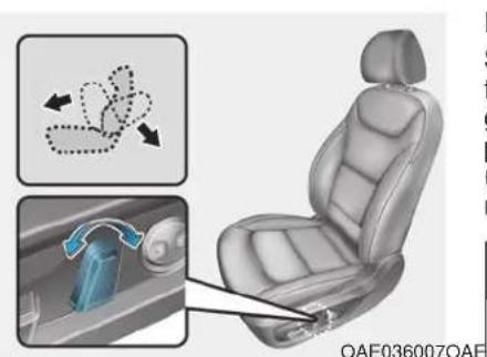 Diagram showing car seat assembly with highlighted components and directional arrows indicating movement or force vectors