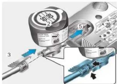 Technical diagram showing mechanical assembly with numbered components and labeled parts, likely from an industrial or medical device.