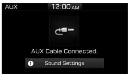 AUX 12:00 AM AUX Cable Connected. Sound Settings