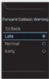 Forward Collision Warning Back Late Normal Early