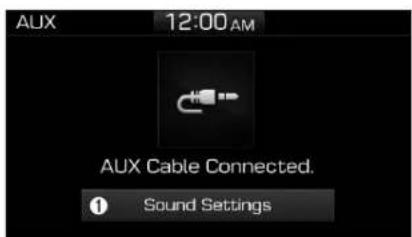 AUX 12:00 AM AUX Cable Connected. Sound Settings