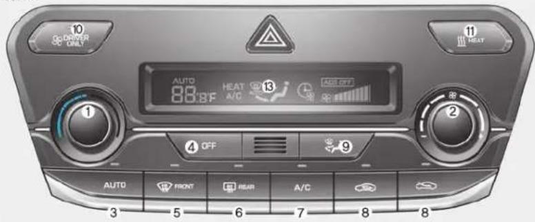 10 COOLER ORLET 11 HEAT AUTO 88.3F HEAT A/C 13 AUTO OFF 2 4 OFF 9 AUTO FRONT REAR A/C 3 5 6 7 8 8