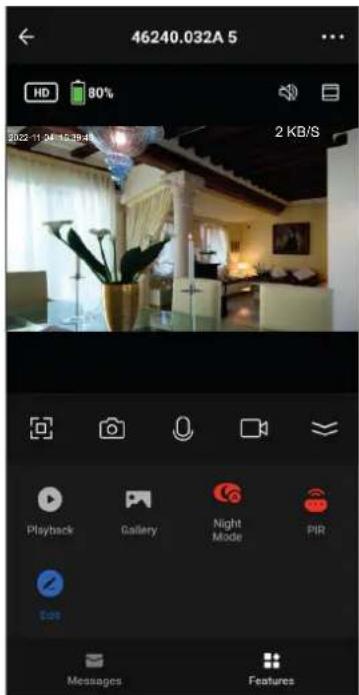 46240.032A 5 HD 80% 2 KB/S Playback Gallery Night Mode PIR Tos Messages Features