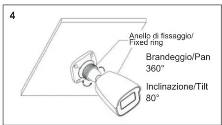 Anello di fissaggio/ Fixed ring Brandeggio/Pan 360° Inclinazione/Tilt 80°