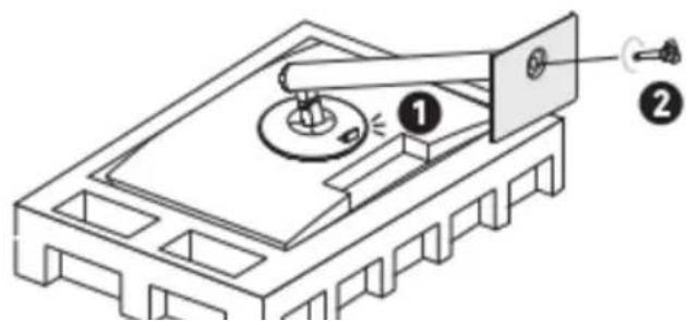 Diagram of a mechanical device with labeled parts, showing a rotating knob and two numbered components.