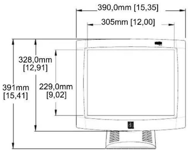 ELO 1527L - 15" Abmessungen des LCD-Touchmonitors (ET15XXL-XXWC-1) - 1