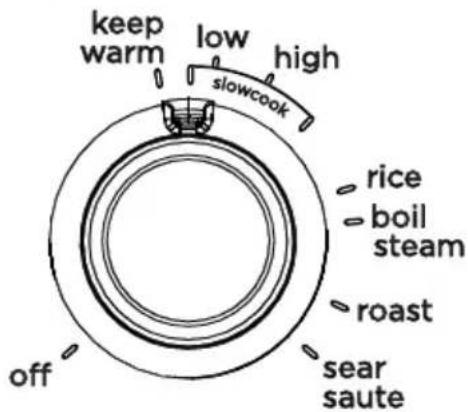 keep warm low high slowcook rice boil steam roast off sear saute
