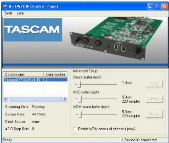 TASCAM IF-FW/DM - Einstellmöglichkeiten im Kontrollfeld der IF-FW/DM (Windows) - 1