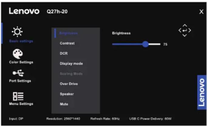LENOVO Q27h-20 - Bildschirmmenüs (OSD) verwenden - 1