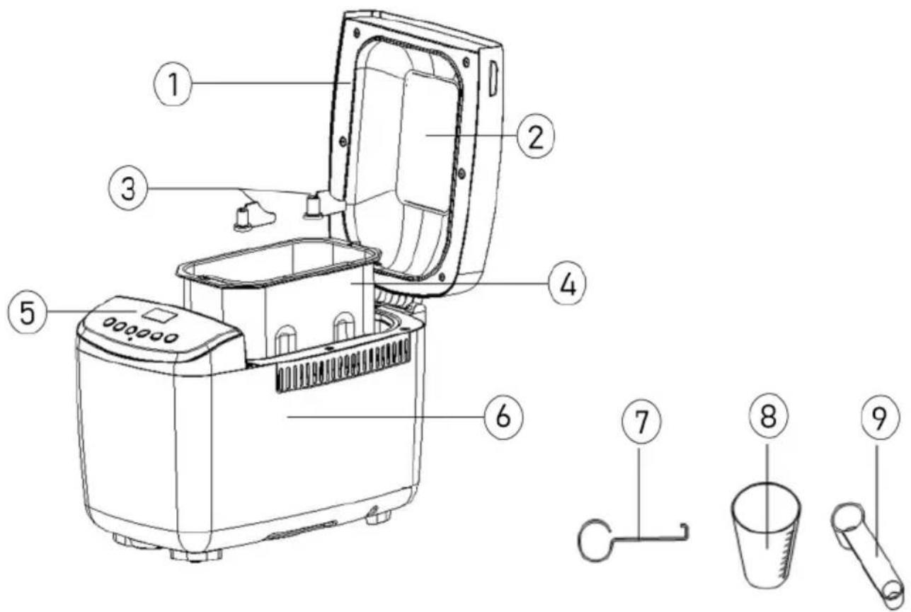 Technical diagram of a microwave oven with numbered parts for identification and assembly reference.