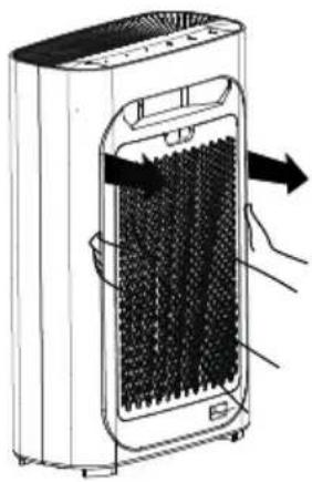 Diagram of a portable air purifier with heat exchanger and cooling fins (no text or symbols)