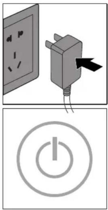 Diagram showing a power socket connected to a power button with an arrow indicating the component.