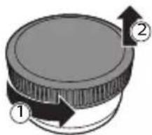Diagram of a mechanical component with numbered arrows indicating direction or movement, labeled 1 and 2.