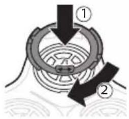 Diagram showing a mechanical or electrical component with labeled parts ① and ②, likely illustrating a gear or circuit assembly.