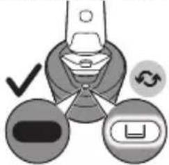 Diagram showing a mechanical component with checkmark, refresh, and scroll icons indicating status or operation.
